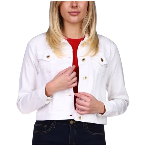 MICHAEL MICHAEL KORS WHITE DENIM SHORT TRUCKER JACKET MEDIUM - Picture 3 of 12